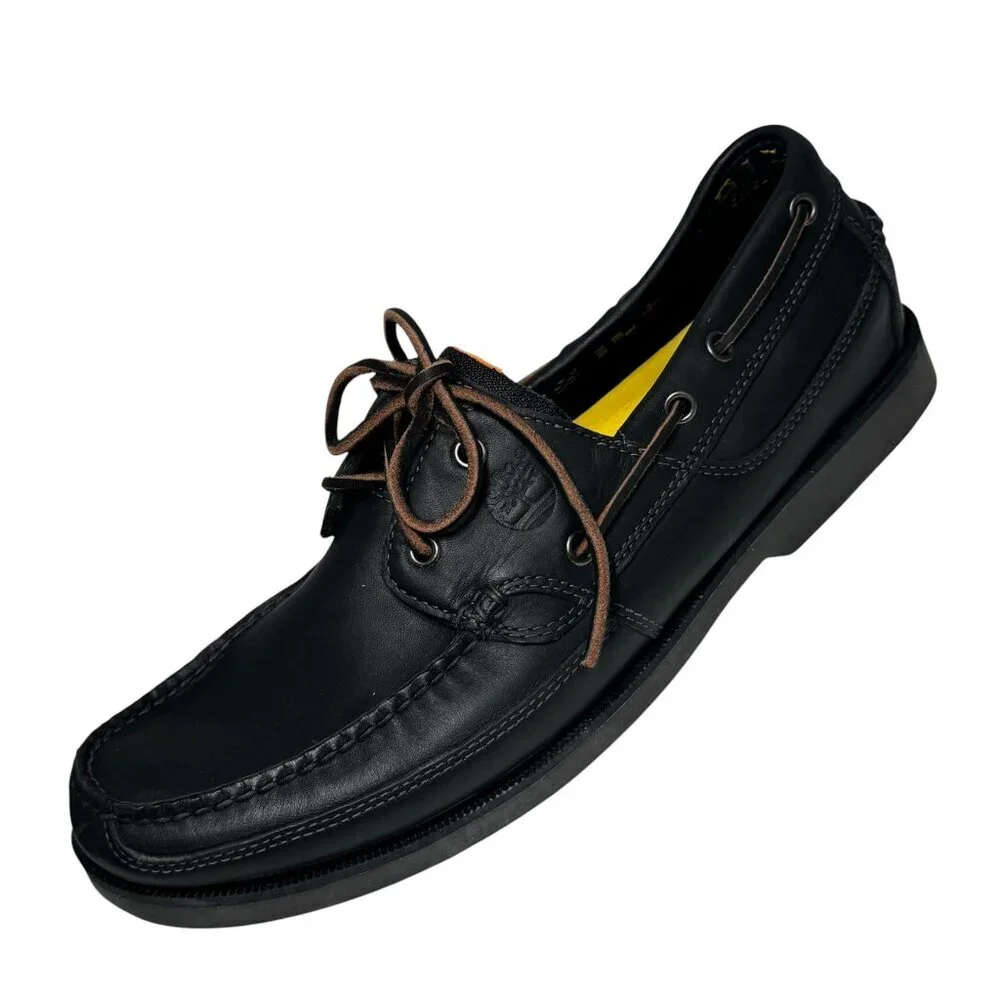 Timberland‎ Kiawah Bay 2, 70527 Men's Size 12 Black Leather Boat Shoes, NEW!